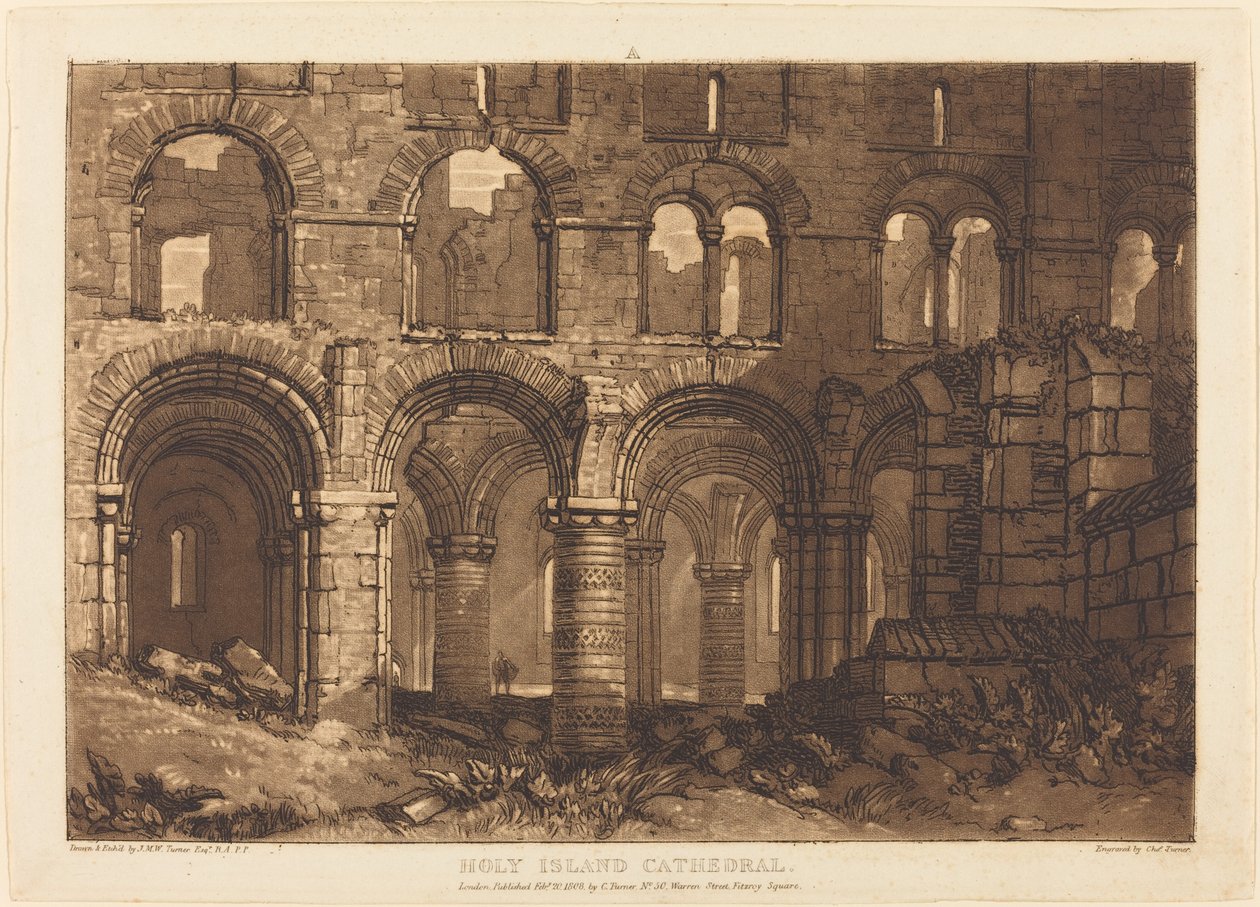 Holy Island Cathedral, publicerad 1808. av Joseph Mallord William Turner