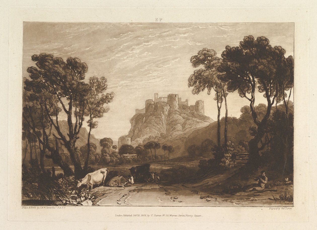 Slottet ovanför ängarna Liber Studiorum, del II, skylt 8, 1808. av Joseph Mallord William Turner