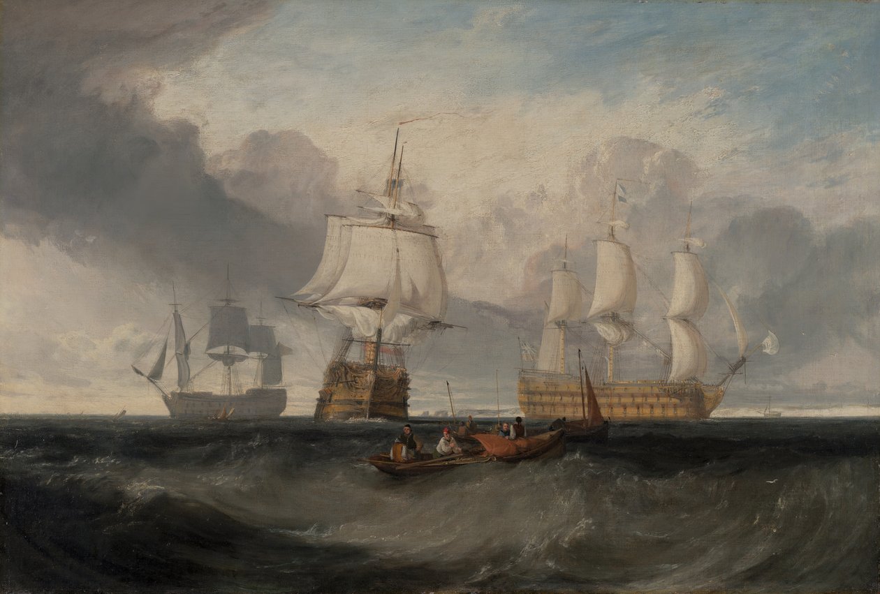 Segern som återvänder från Trafalgar, i tre positioner, ca. 1806. av Joseph Mallord William Turner