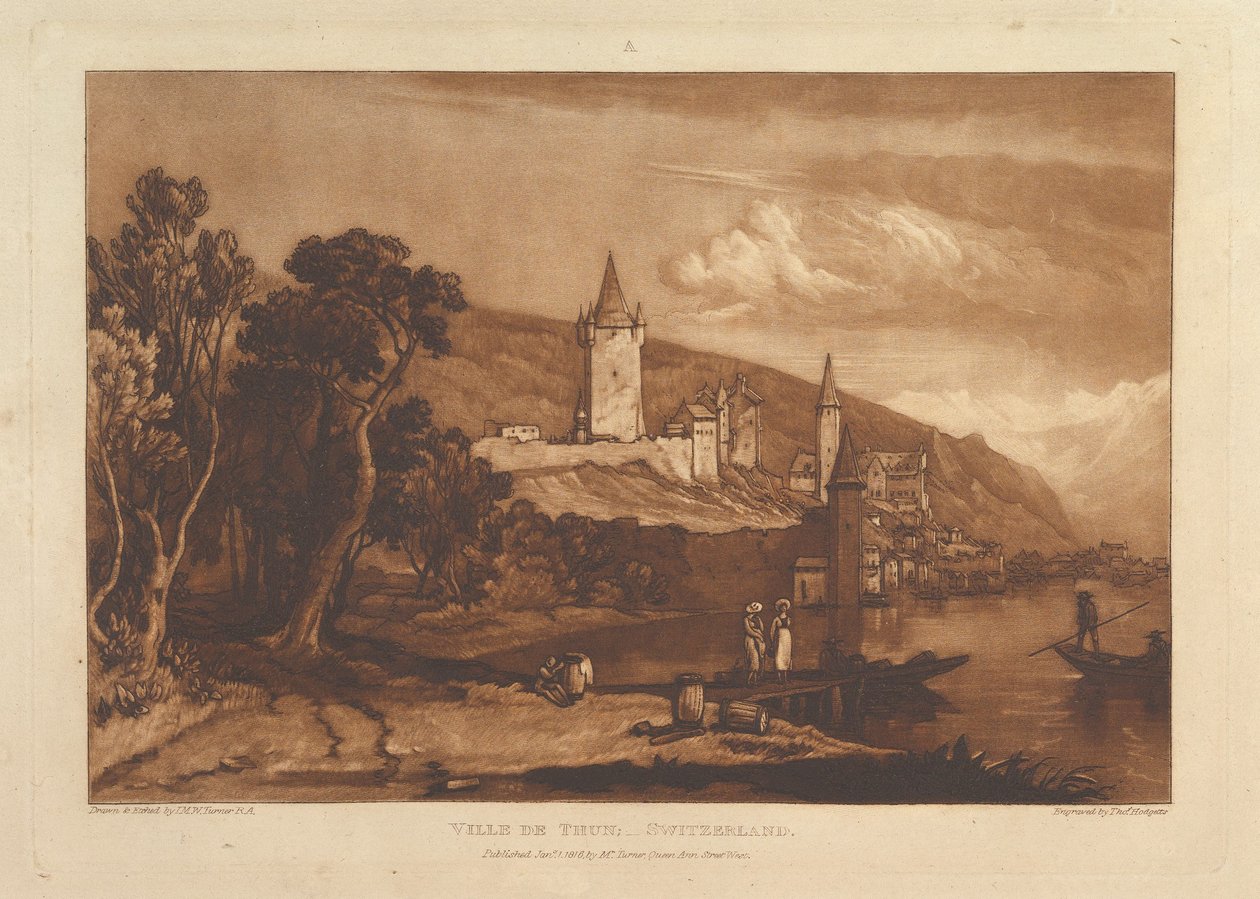 Staden Thun, Schweiz Liber Studiorum, del XII, skylt 59, 1 januari, av Joseph Mallord William Turner