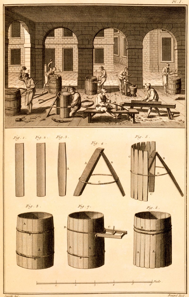 Barrel Making, tryck gjord av Bernard, illustration från 