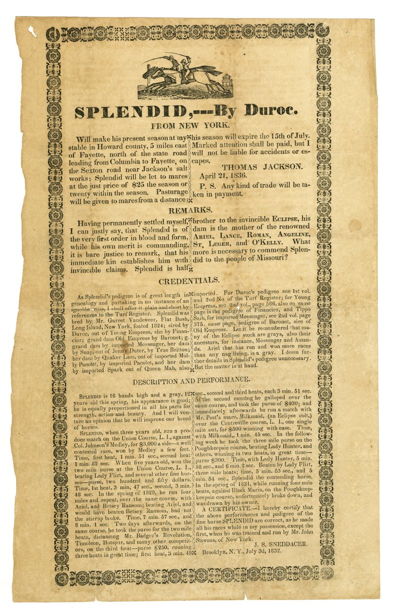 Certified by Duroc, Brooklyn, N.Y., July 3, 1832 av J.S. Sneddacer