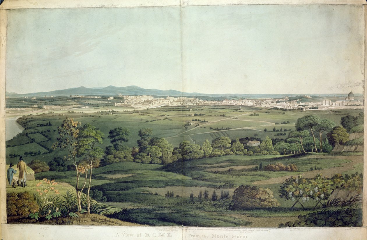 Vy över Rom från Monte Mario, graverad av Dubourg, 1811 (handfärgad gravyr) av J.T. Middleton