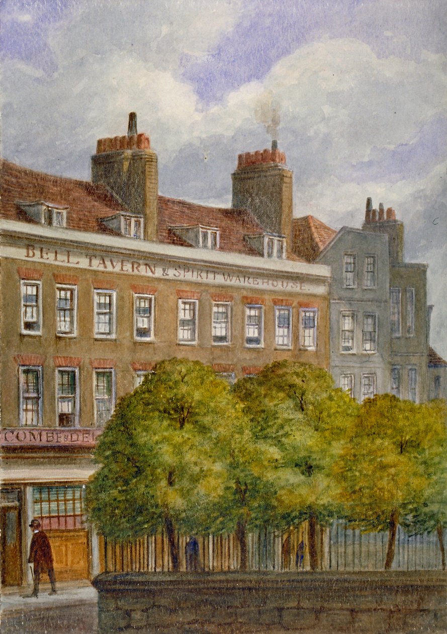 Utsikt över Bell Tavern, Church Row, Aldgate, City of London, 1870. av JT Wilson
