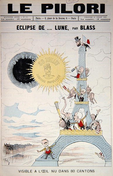 Framsidan av "Le Pilori" angående de franska valen 1889 och general Boulanger, 28 juli 1889 (lito i färg) av J.  Blass