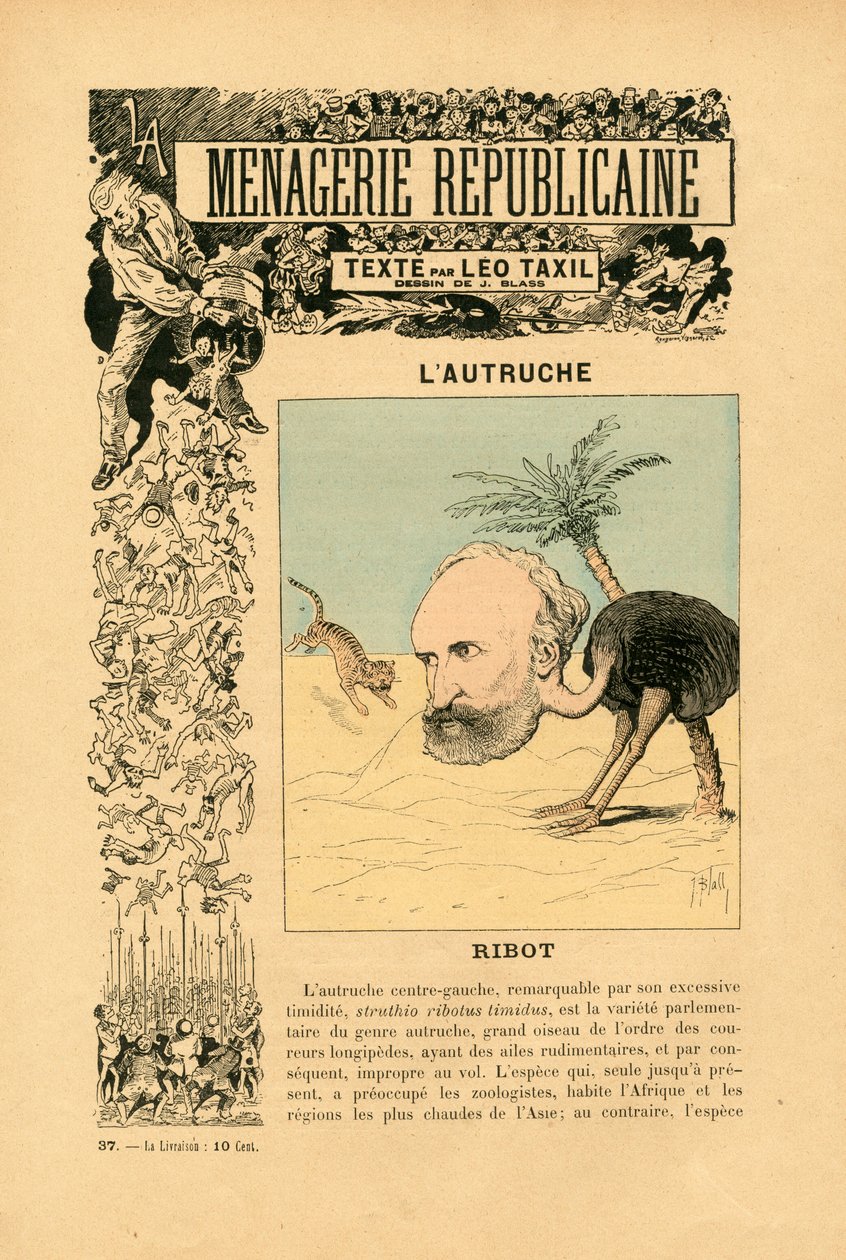 Menagerie Republicaine Humoristiskt galleri av tredje republikens huvudpersoner, nummer 37, Satirique en Couleurs av J. (1847 1892) Blass