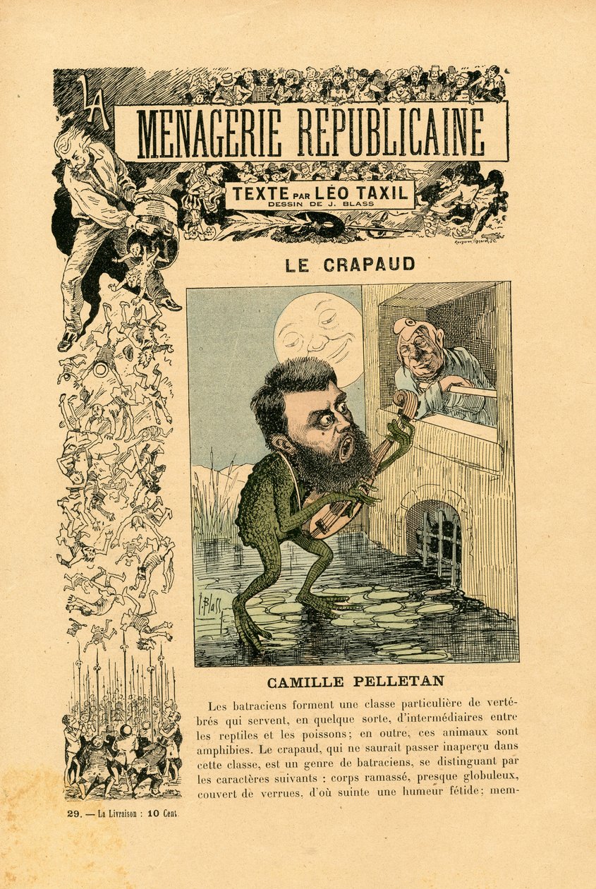Menagerie Republicaine Humoristiskt galleri av tredje republikens huvudpersoner, nummer 29, Satirique en Couleurs av J. (1847 1892) Blass