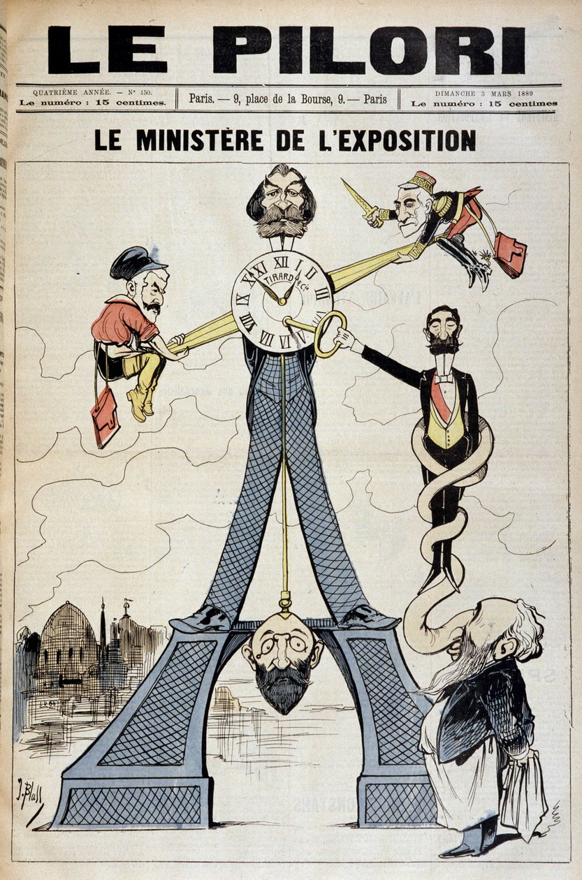 Utställningsministern (tecknad film om finansiella skandaler i slutet av 1800-talet och Eiffeltornet). Illustration av J. Blass