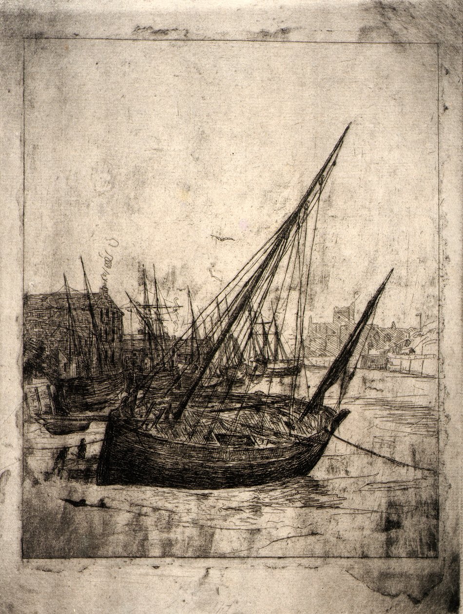 Båtar vid Peel--Insle of Man av J. Alden Weir