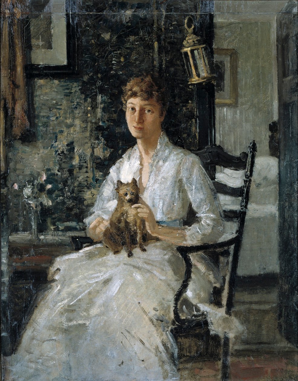 Porträtt av en dam med hund (Anna Baker Weir) av J. Alden Weir