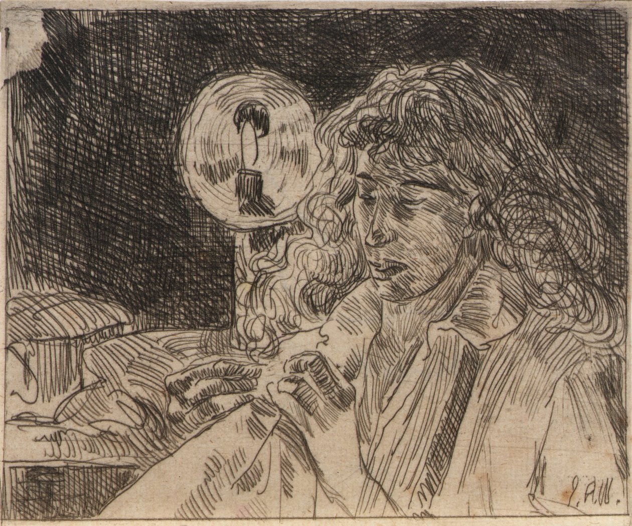 Sy i skenet av levande ljus av J. Alden Weir