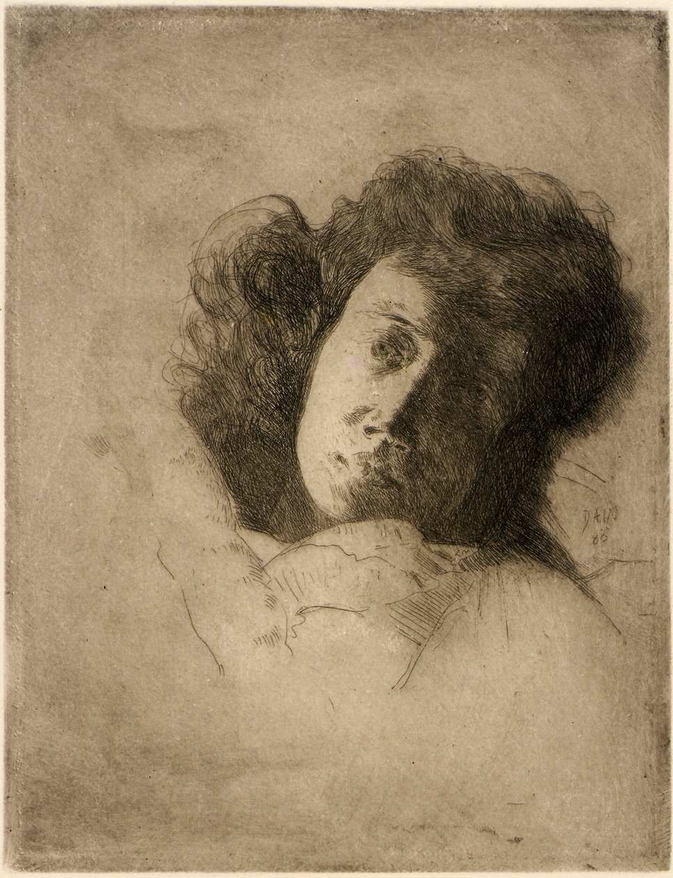 Studie av ett kvinnohuvud av J. Alden Weir