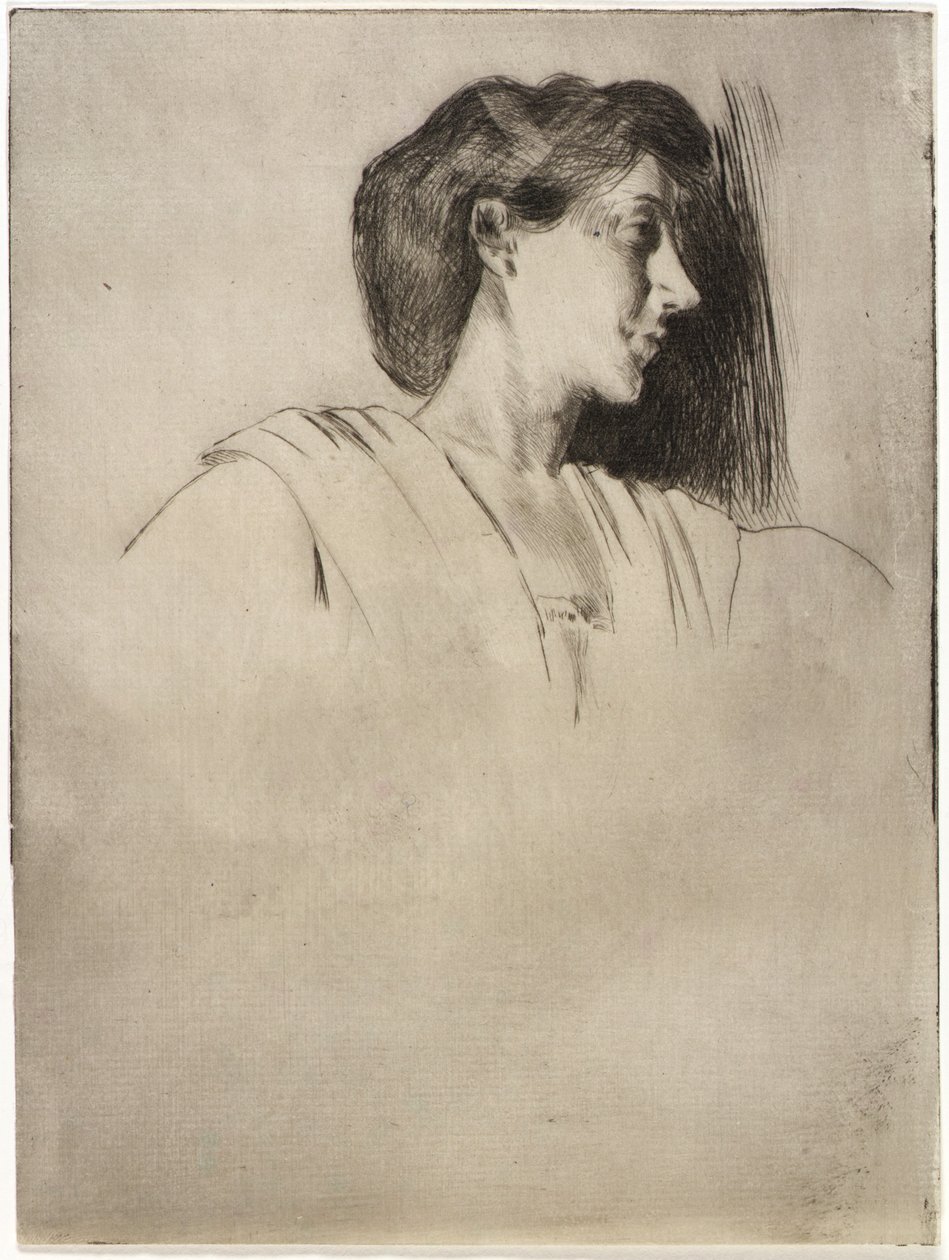 Studie av ett kvinnohuvud i profil av J. Alden Weir