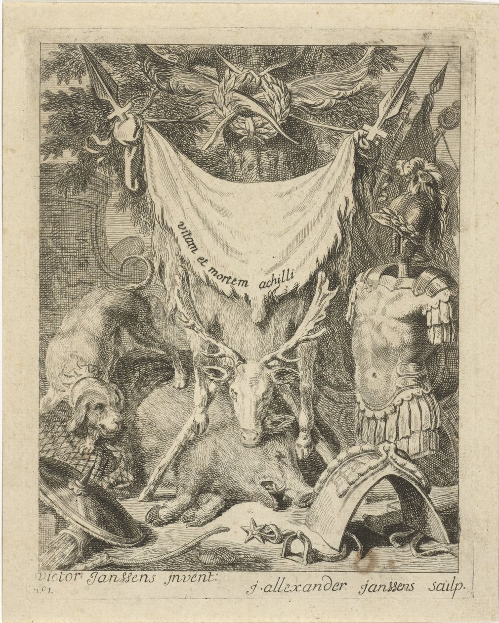 Titeltryck för en serie med scener ur Achilles liv Scener ur Achilles liv (serietitel) Vitam et mortem achilli (serietitel på objekt) av J. Alexander Janssens