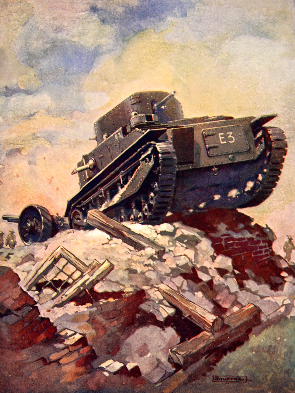 En stridsvagn från första världskriget (litho i färg) av J. Allen (after) Shuffrey