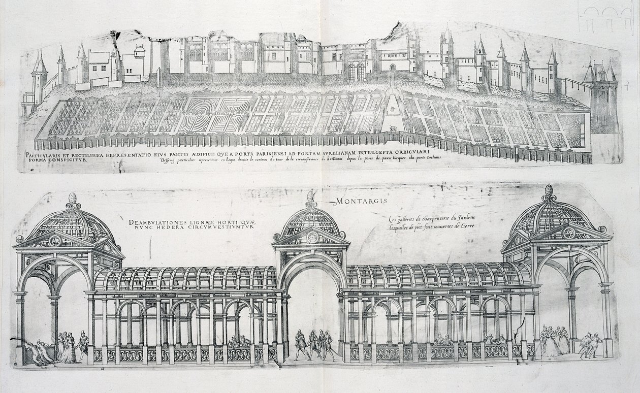 Utsikt över Montargis, från "De vackraste byggnaderna i Frankrike", publicerad 1570-talet av J. Androuet Ducerceau