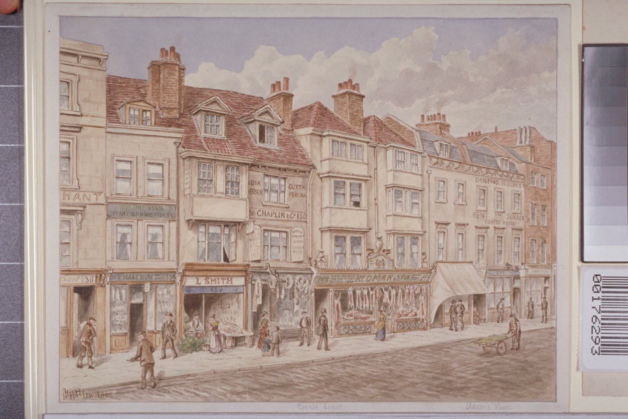 Vy över nr 140-156 på västra sidan av Borough High Street, 1888 av J. Appleton