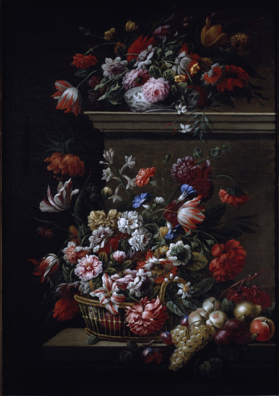 Stilleben av blommor (olja på duk) av J B and Bogdany Jakob Monnoyer