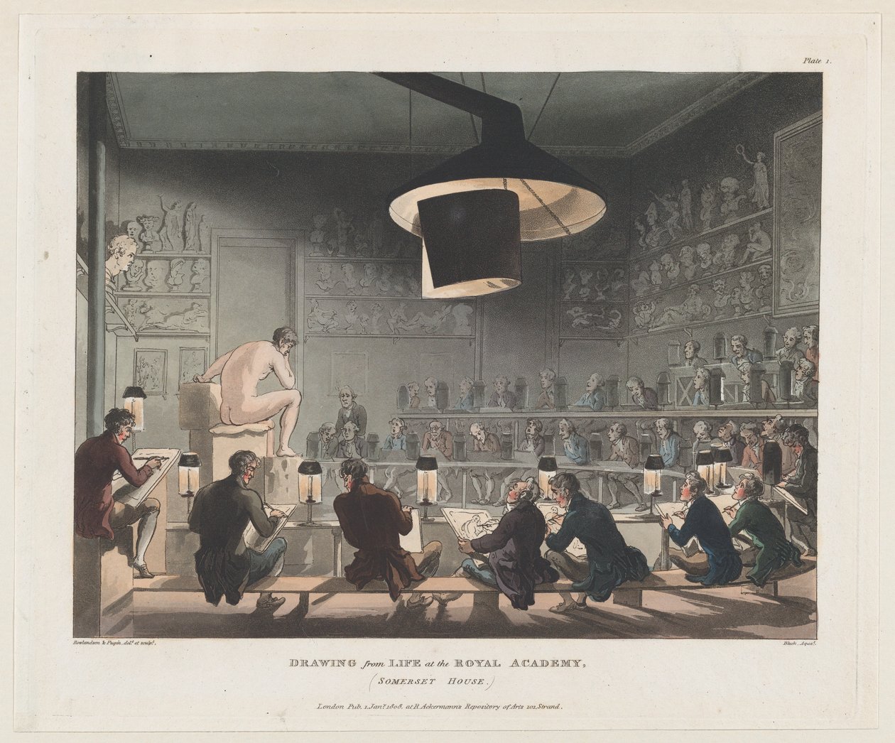 Ritning från livet vid Royal Academy, Somerset House, 1 januari 1808., 1 januari 1808. av J. Bluck
