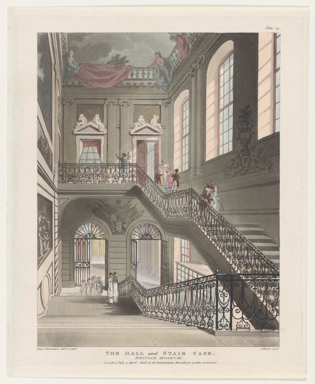 The Hall and Stair Case, British Museum, 1 april 1808., 1 april 1808. av J. Bluck