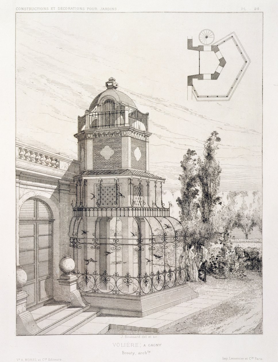 Voljär för sångfåglar, från en mängd mönster av olika arkitekter, pub. Morel & Cie, Paris, ca 1880 av J. Boussard