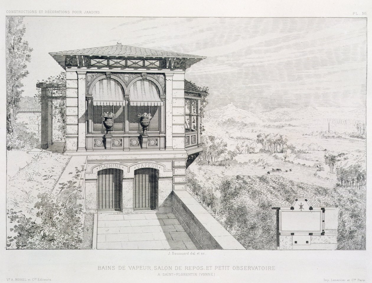 Ångbad, observatorium ovan, från en mängd mönster av olika arkitekter, pub. Morel & Cie, Paris, ca 1880 av J. Boussard