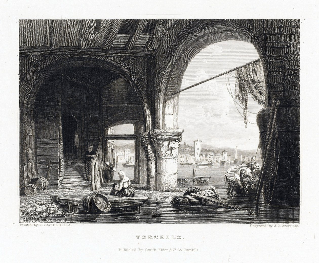 Utsikt över ön Torcello (Venedig, Italien). Gravyr av James Charles Armytage (1820-1897) efter Clarkson Stanfield (1793-1867) av J. C. Armytage