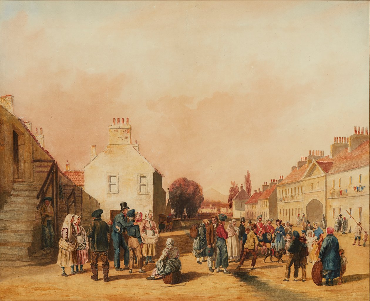 Fisherrow, Musselburgh (penna och akvarell) av J. C. Newton