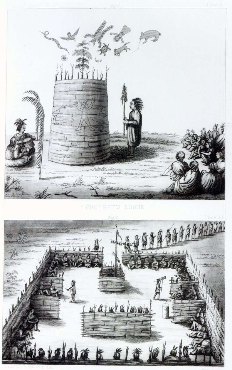Profetens loge och Medawisos från en bok av Henry Schoolcraft (1793-1864) av J. C. Tidball
