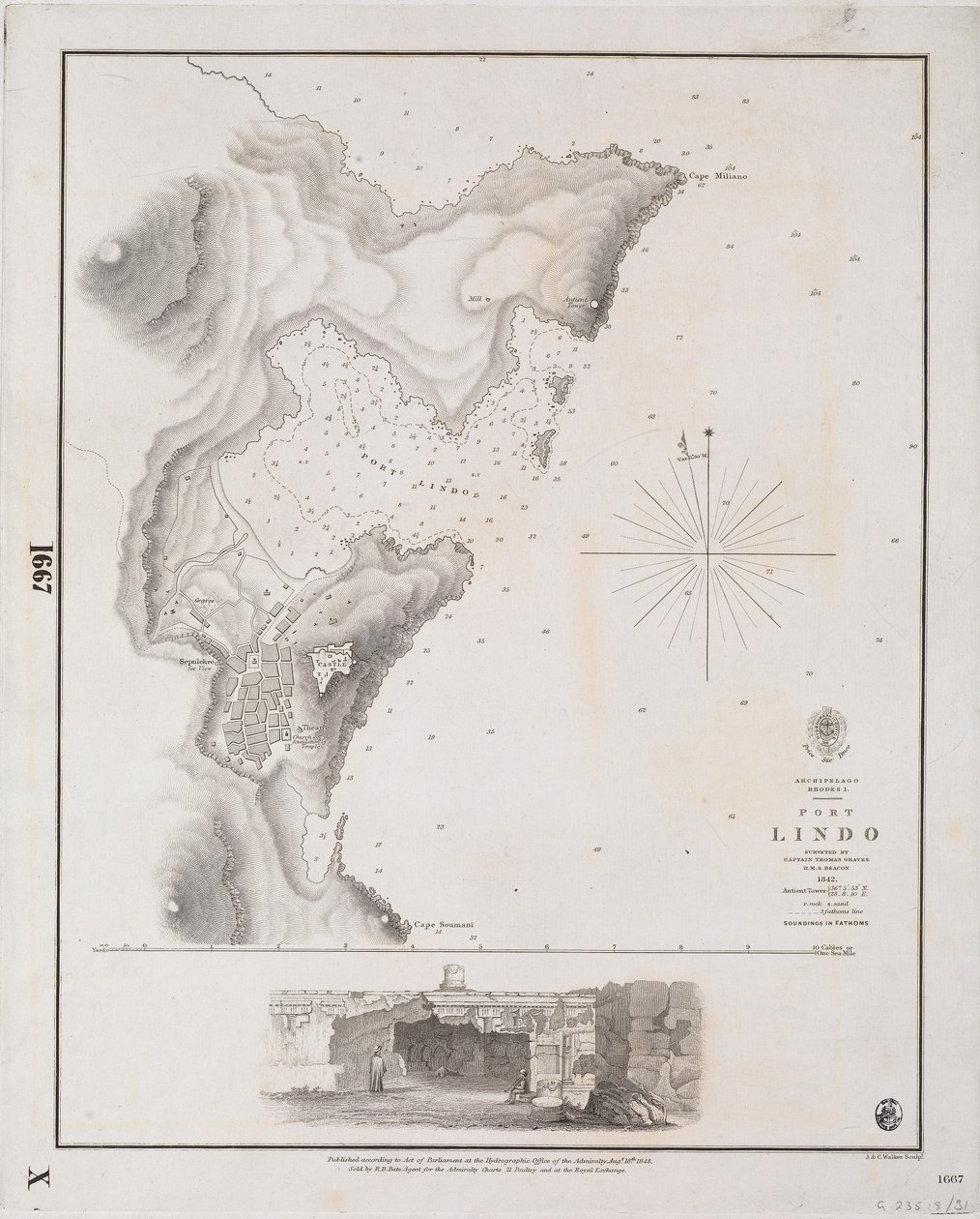 Archipeligo, Rhodos I., Port Lindo undersökt av kapten Thomas Graves, HMS 
