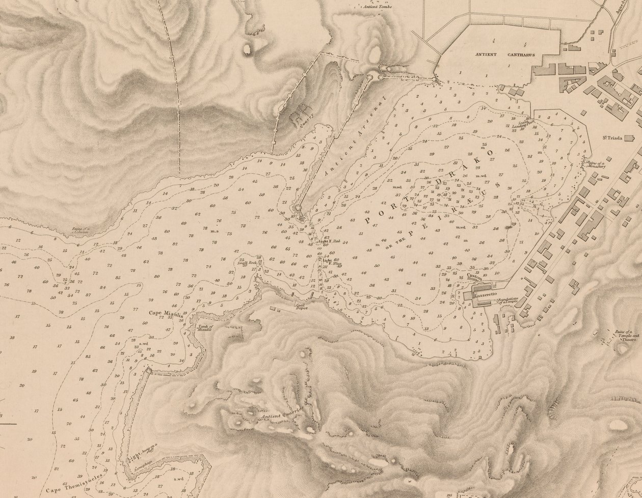 Grekland, Peiraeus eller Port Drako undersökt av kommendörkapten Thomas Graves, H.M.S. Beacon 1840, [Detalj] av J. & C. Walker