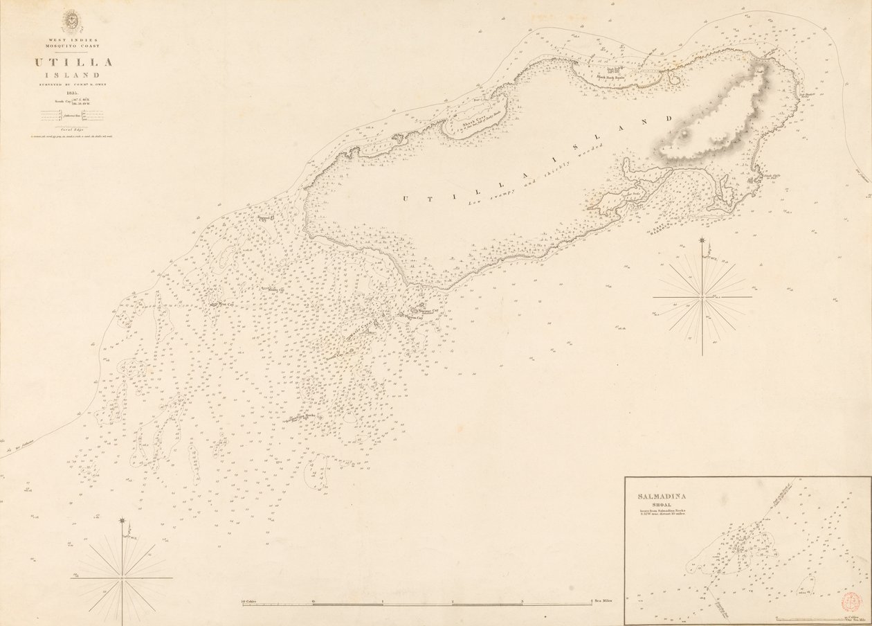Västindien Mosquito Coast Utilla Island undersökt av kommendörkapten R. Owen 1835 av J. & C. Walker
