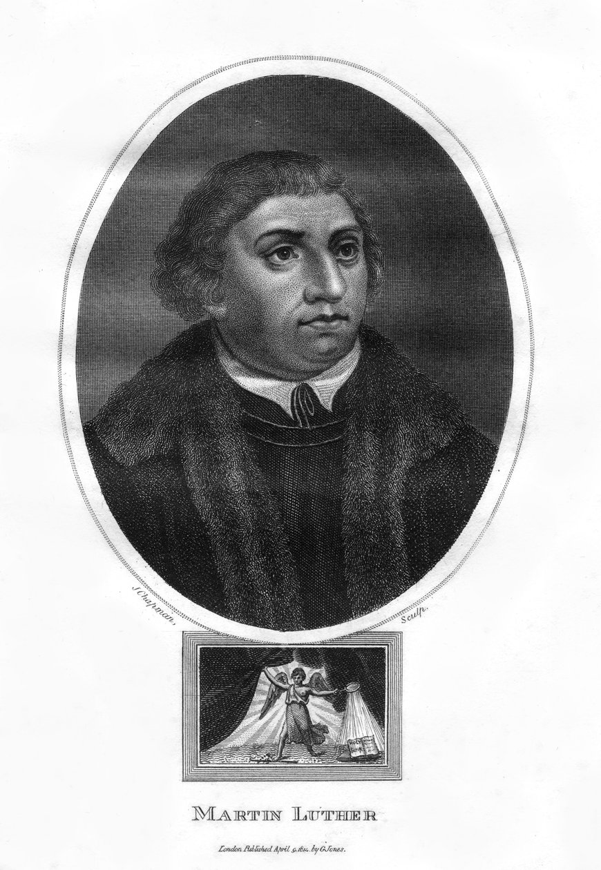 Martin Luther, tysk teolog, augustinermunk och kyrklig reformator, 1814. av J. Chapman