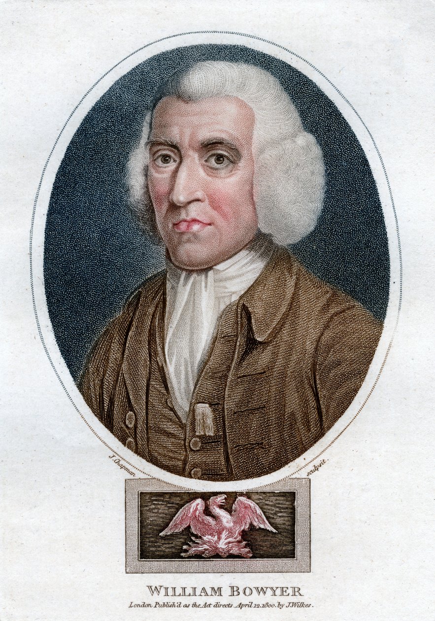 William Bowyer, engelsk tryckare och litterär redaktör från 1700-talet, 1800. av J. Chapman