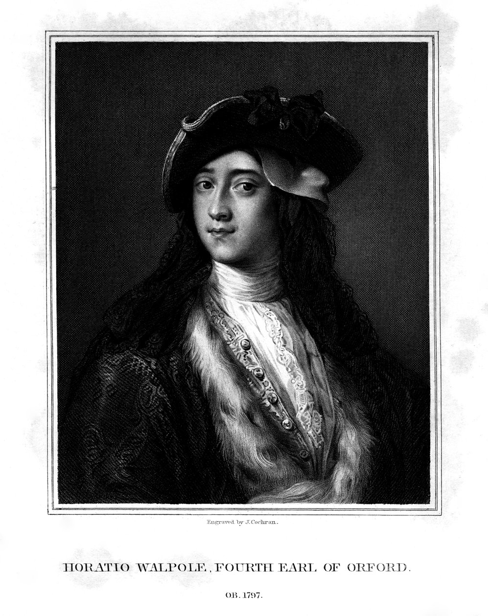 Horace Walpole, 4th Earl of Orford, politiker, författare, arkitektonisk innovatör, 1832. av J. Cochran