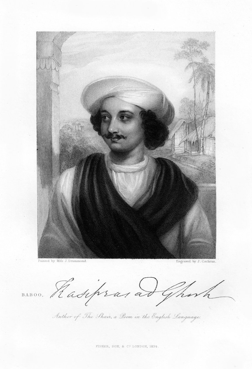 Kasi Das Prasad Ghosh, indisk poet, 1834 av J. Cochran