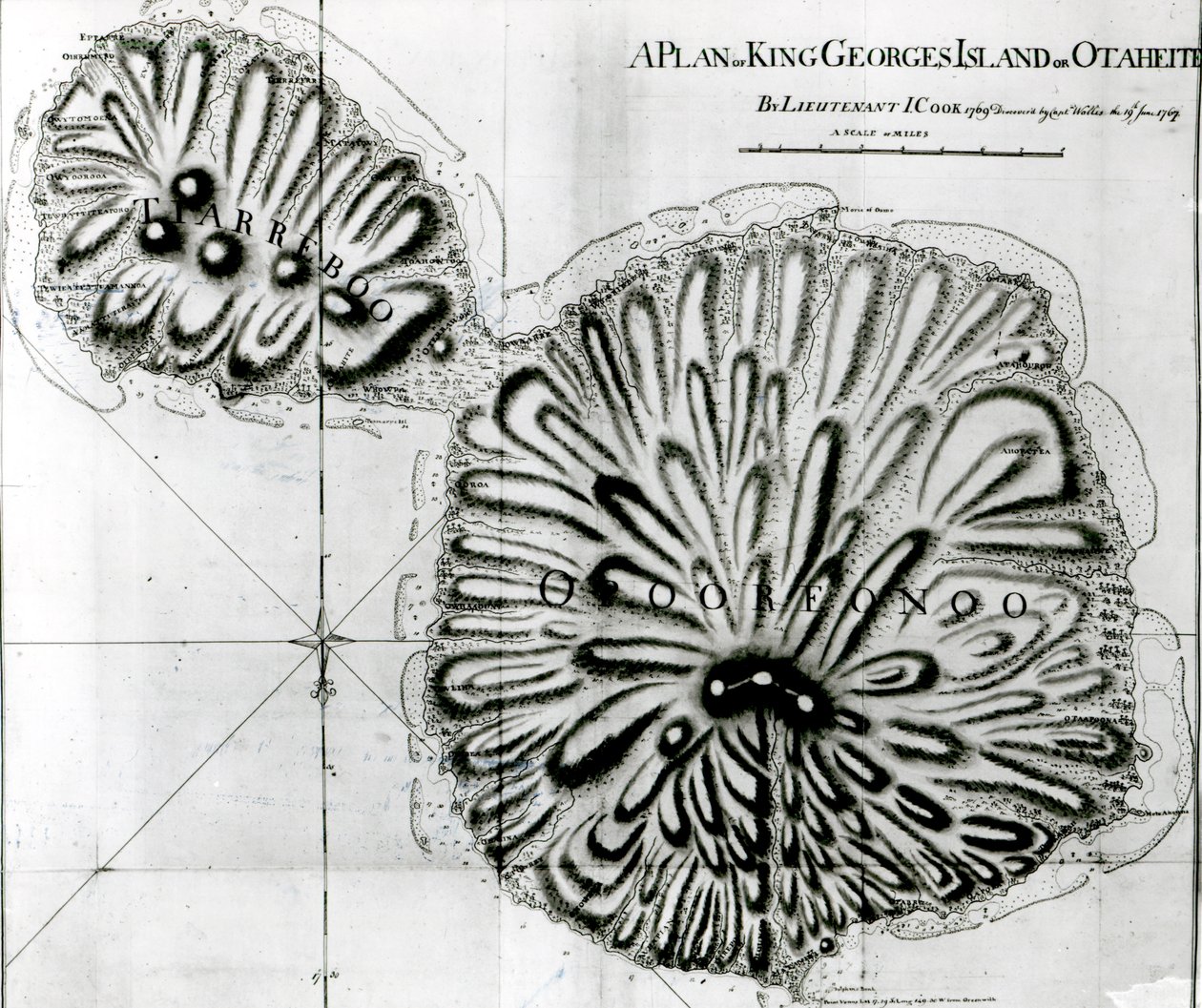 A Plan of King Georges Island eller Otheite, 1769 (litho) (bw foto) av J. Cook