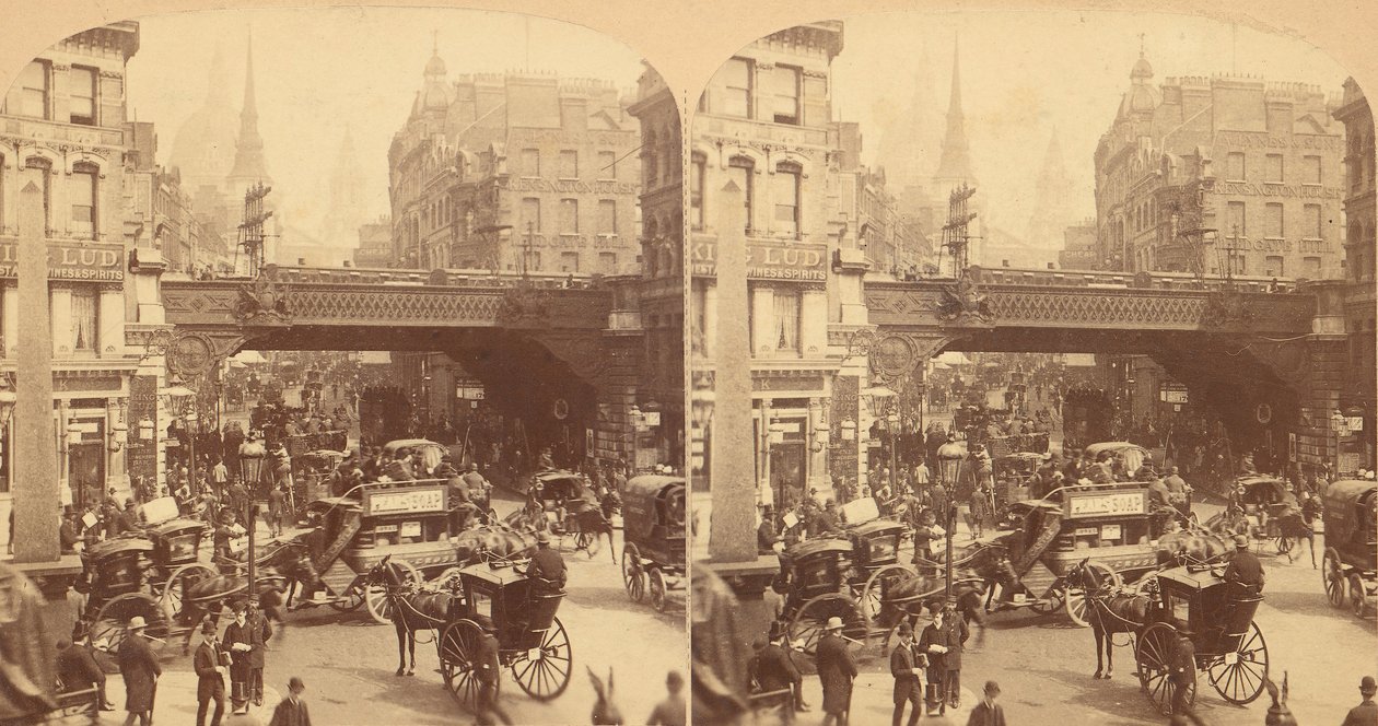 Grupp av 4 stereografvyer av Ludgate Hill, London, England, 1850-1910-talet. av J F Jarvis
