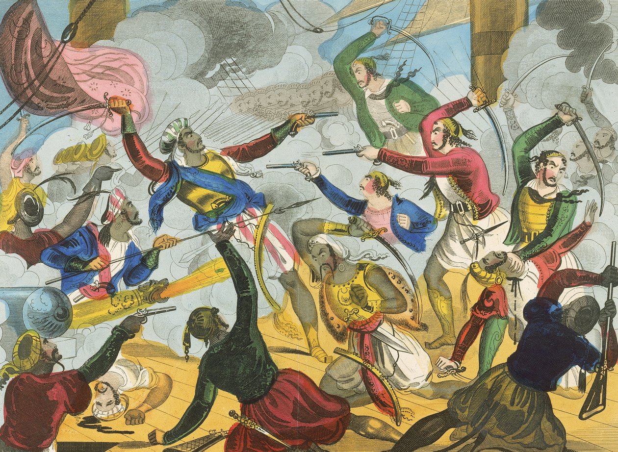 Turkar attackerar grekiska korsarer av J. Fairburn