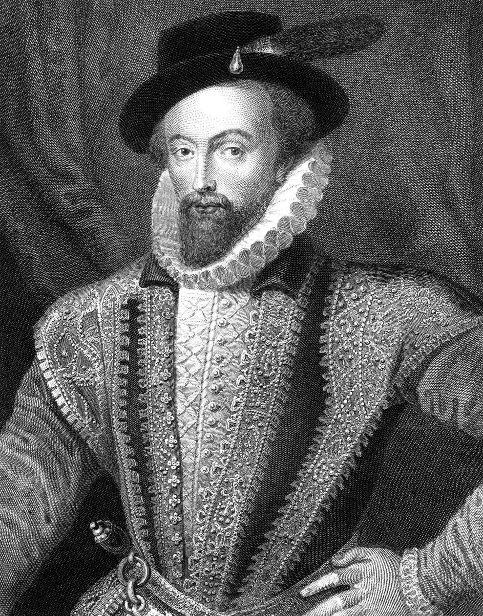Sir Walter Raleigh, engelsk författare, poet, hovman, äventyrare och upptäcktsresande, 1821. av J Fitler