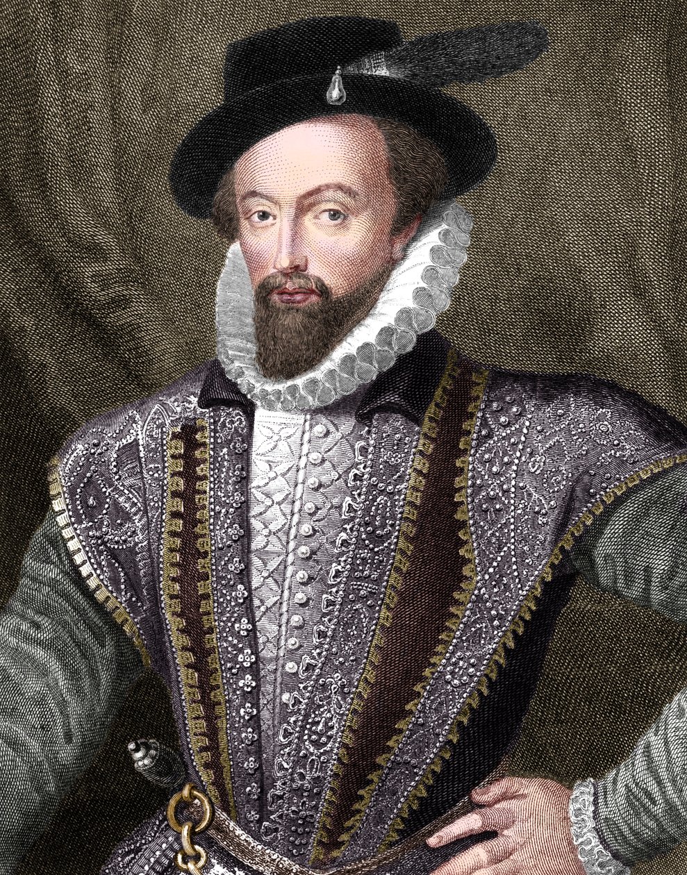 Sir Walter Raleigh, engelsk författare, poet, hovman, äventyrare och upptäcktsresande, 1821 av J Fitler