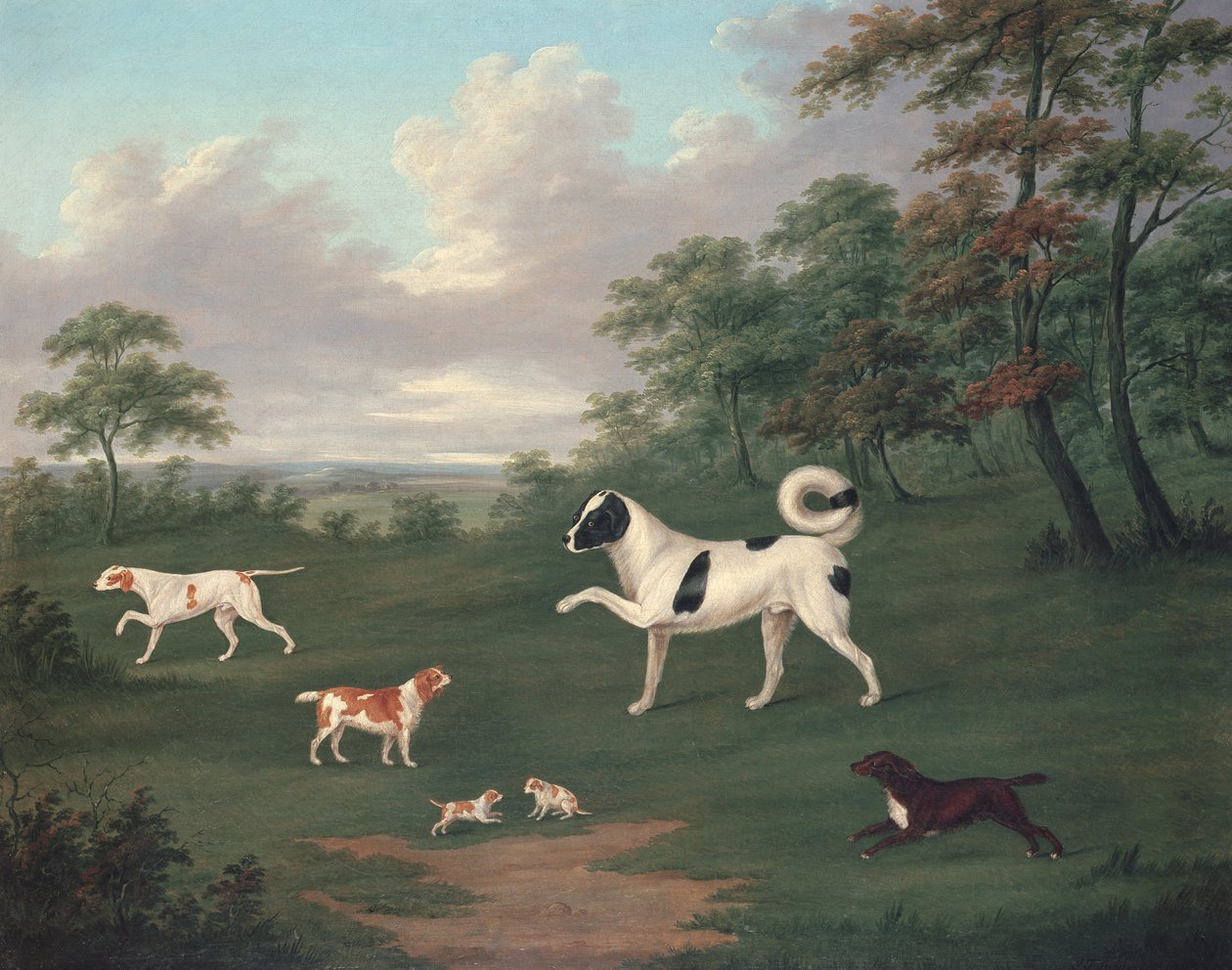 Sportande hundar i ett landskap av J. Francis Sartorius