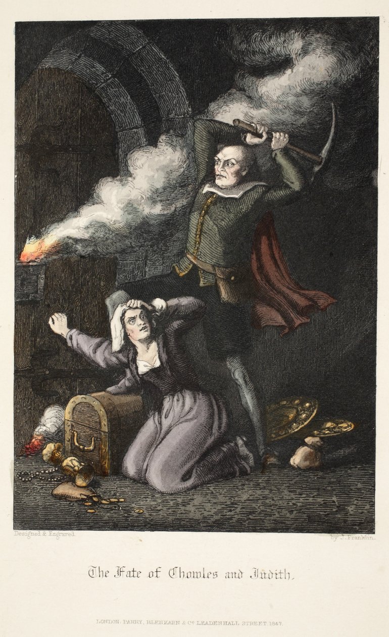 Chowles och Judiths öde, från Old Saint Pauls, pub. 1847 (handfärgad gravyr) av J. Franklin