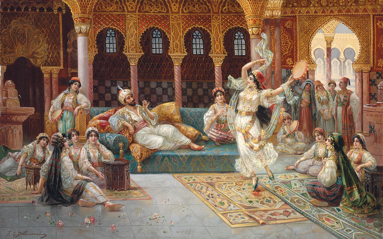 En haremsdans (olja på duk nedlagd ombord) av J. G. Delincourt