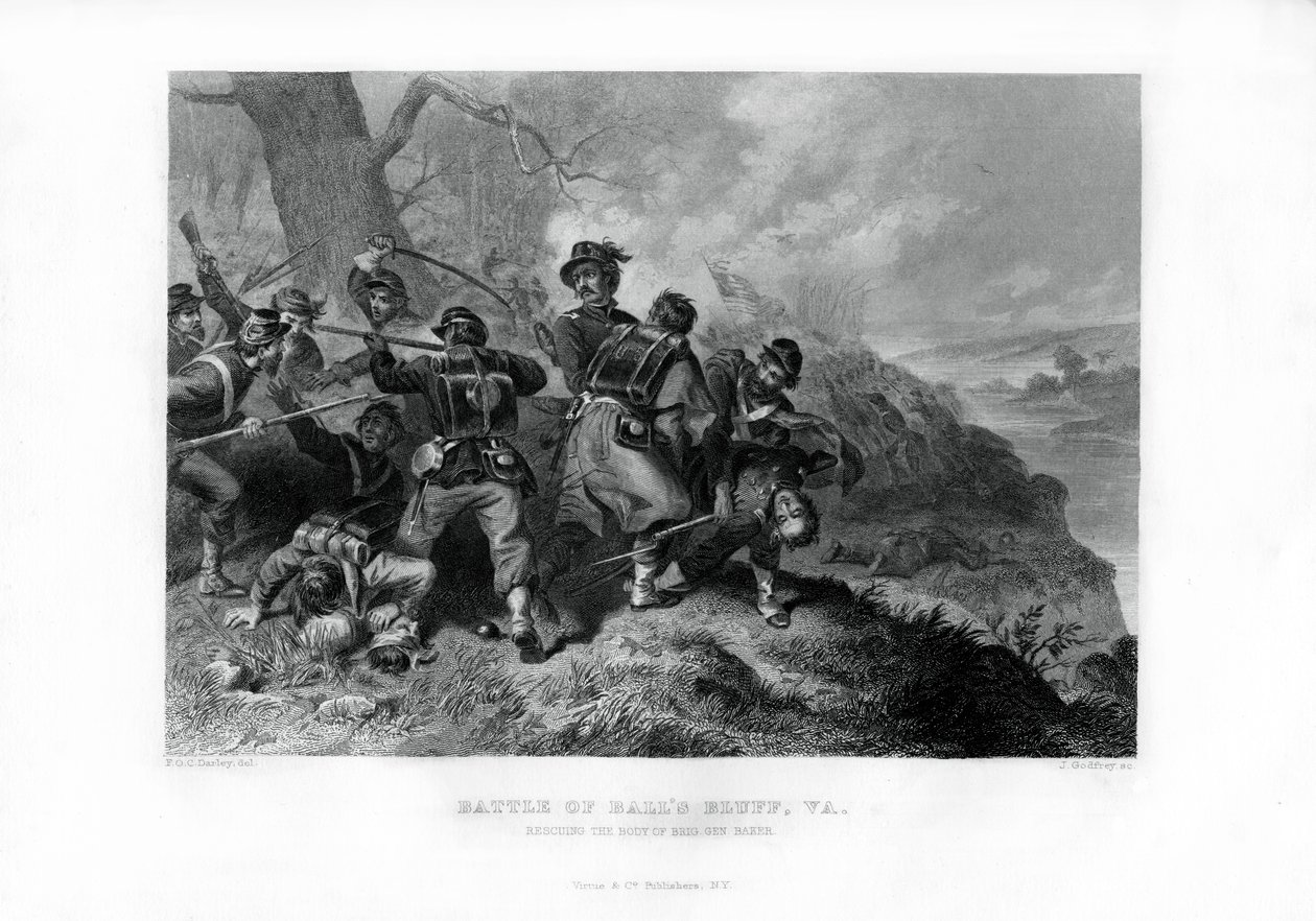 Räddning av kroppen av överste Edward Baker, Battle of Balls Bluff, Virginia, 1862-1867. av J. Godfrey