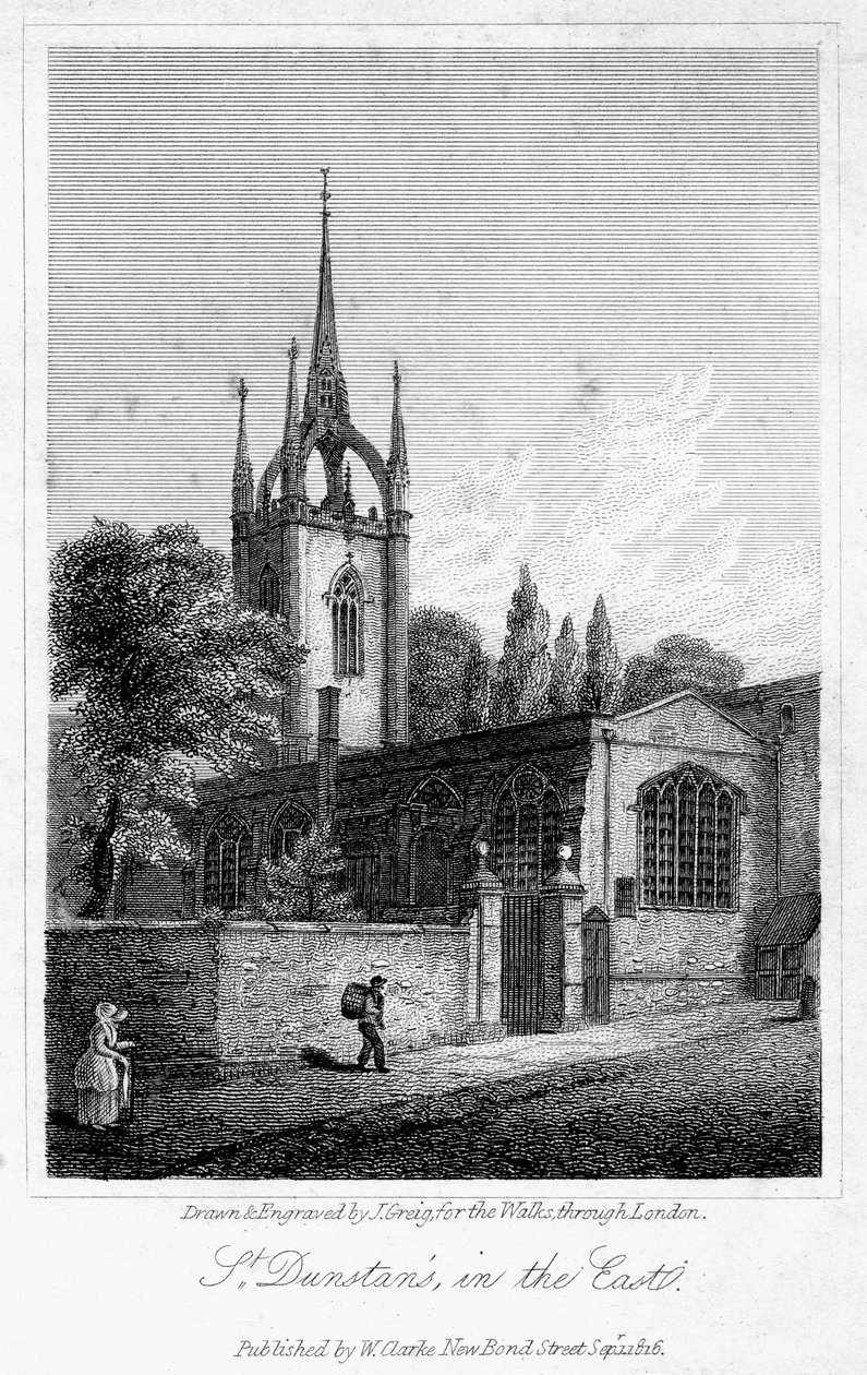Church of St Dunstan in the East, City of London, 1816. av J. Greig