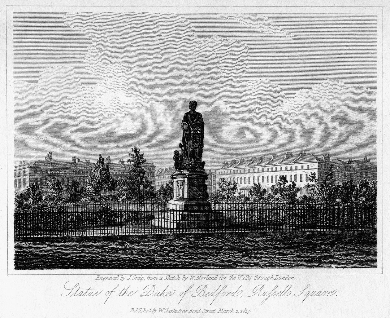 Staty av hertigen av Bedford, Russell Square, Bloomsbury, London, 1817. av J. Greig