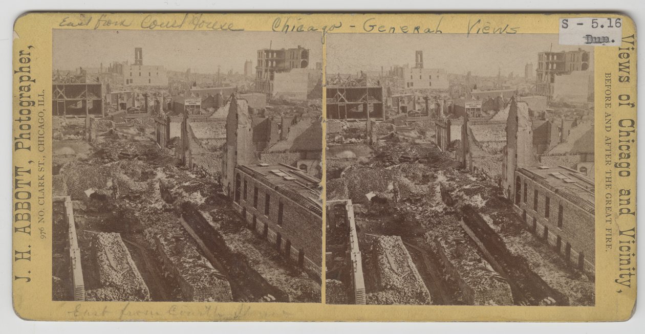 Utsikten österut från tingshuset efter Chicago Fire 1871 av J. H. Abbott