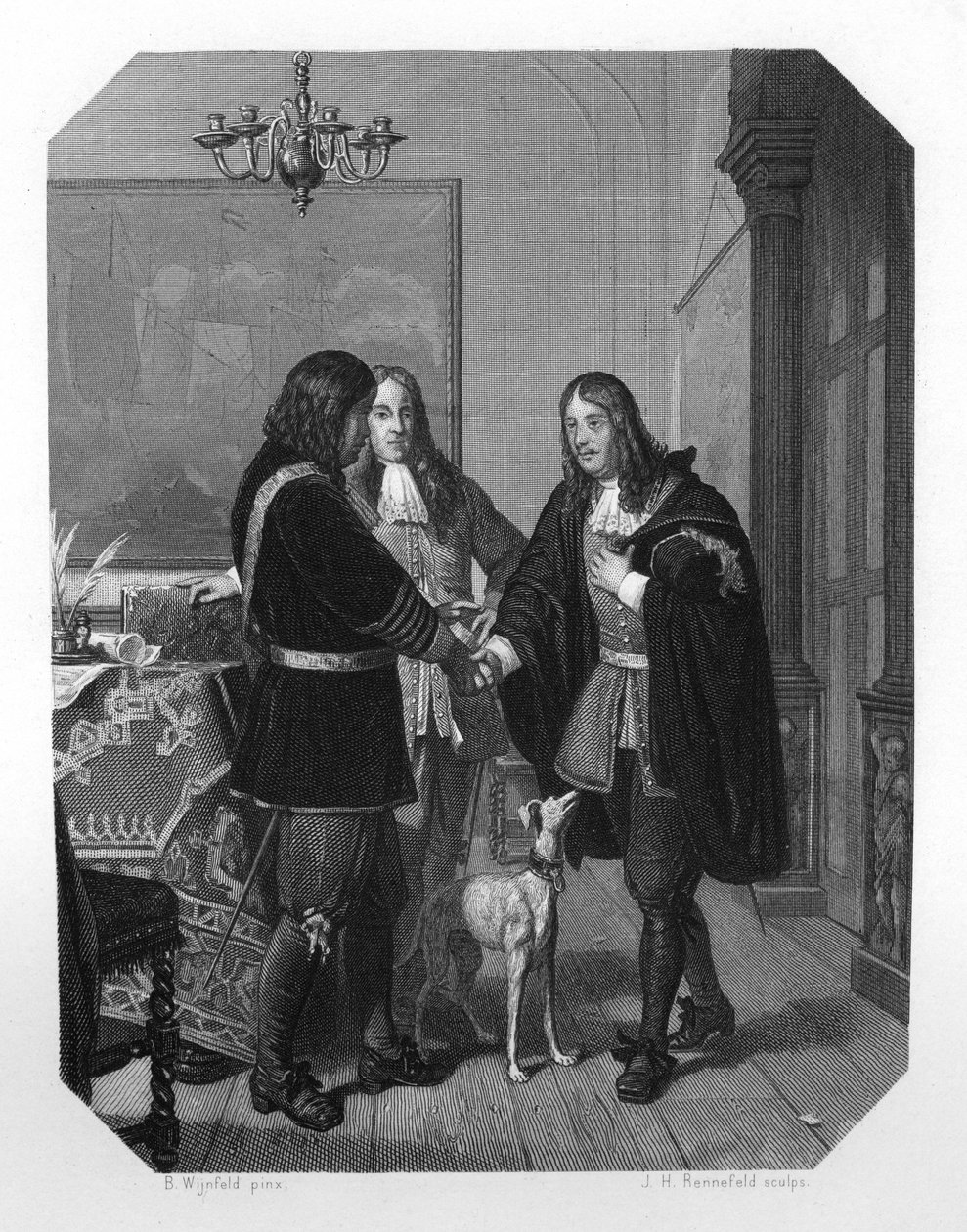 Handslag mellan Cornelis Tromp och Michiel de Ruyter, 1600-talet c1870 av J. H. Rennefeld