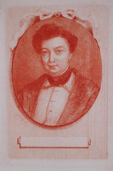 Porträtt av Alexandre Dumas pere (1803-70) c.1830-40 (sangvinskt på papper) av J. Hanriot